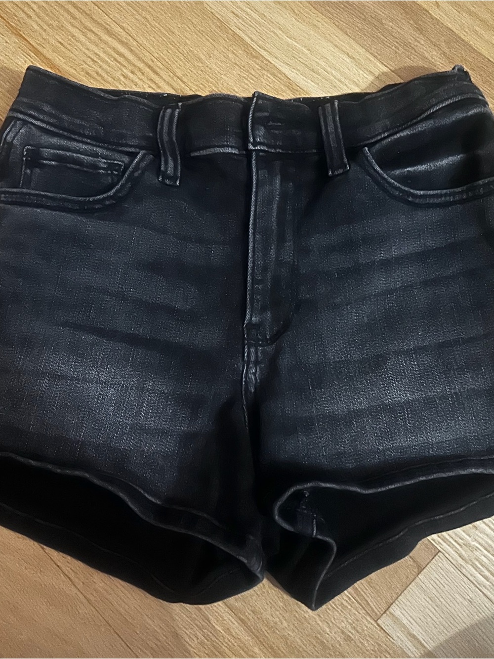 Hollister Black High-Rise Denim Shorts with Distressed Detail